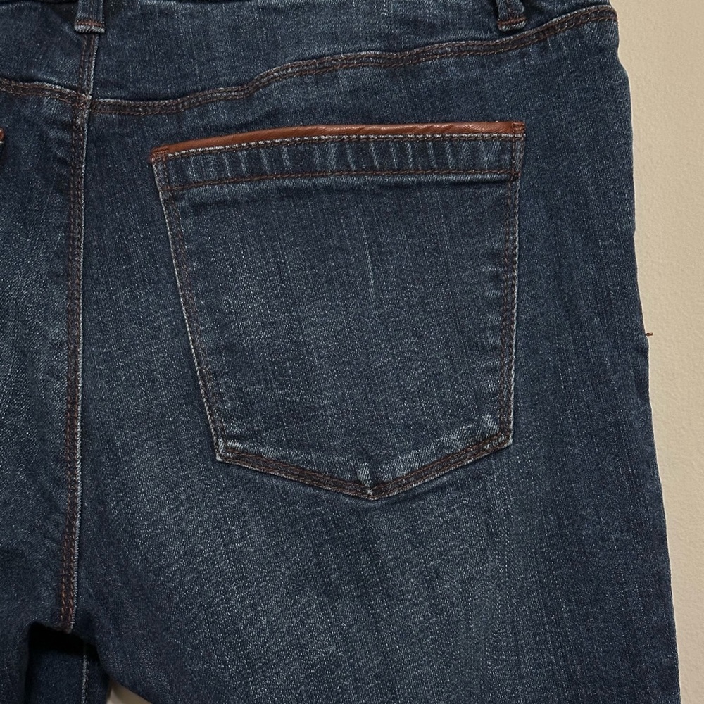 WHBM Skinny Crop Jeans with brown faux leather trim - Size 8